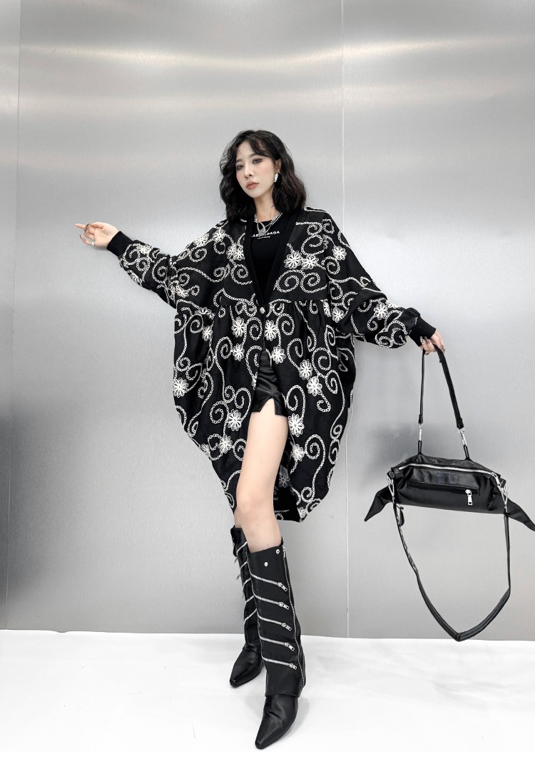 【J.Fashion】 2024秋新品 刺繍 ロングカーディガン 体型カバーチュニック ニットカーディガン トレンチコート アウター メガ割 【J.Fashion】 2024秋新品 刺繍 ロングカーディガン 体型カバーチュニック ニットカーディガン トレンチコート アウター メガ割