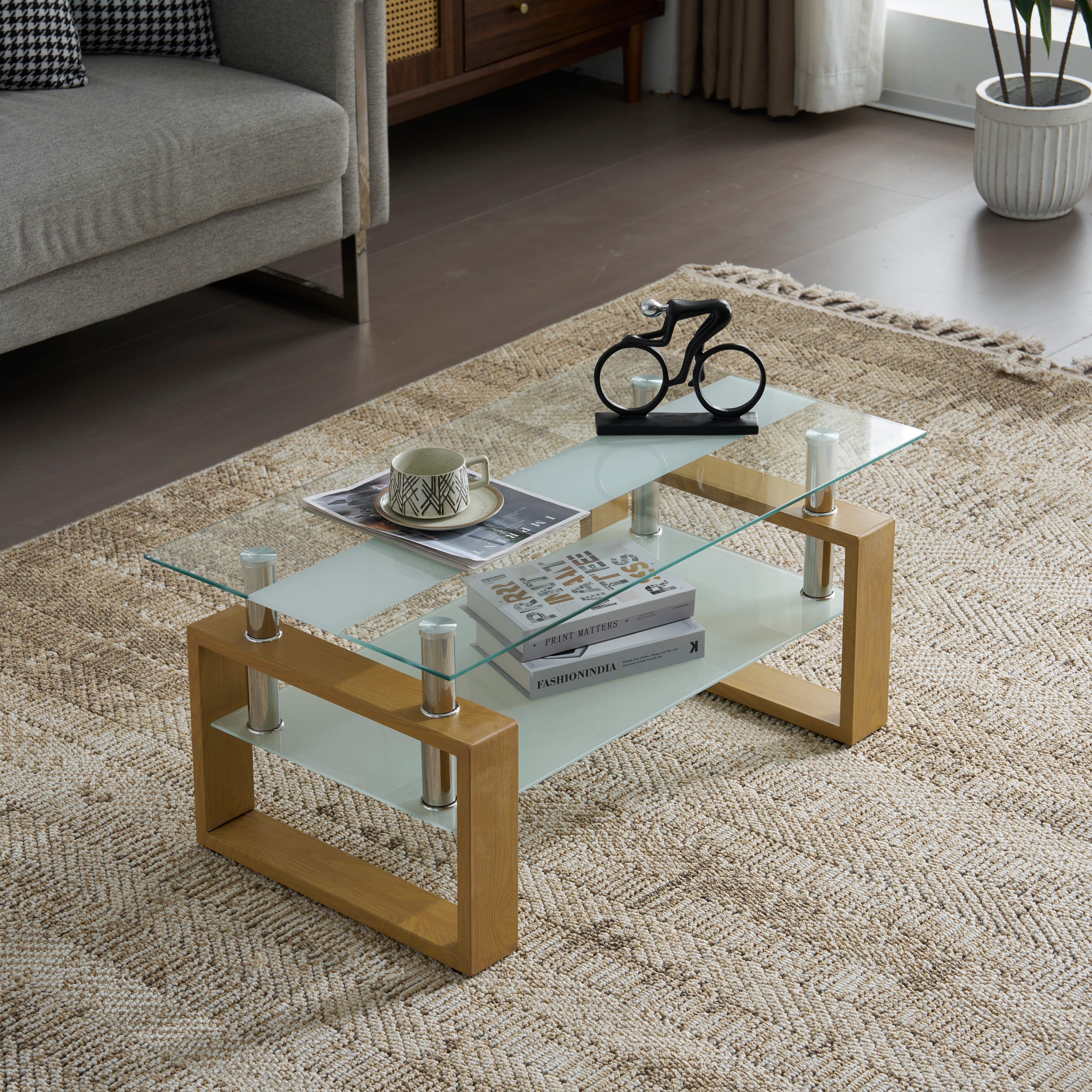 【安心保証】ガラステーブル ローテーブル コーヒーテーブル 収納棚 口字型のテーブル脚 強化ガラス天板 クリア棚 おしゃれ 幅87.5x奥47.5x高さ39.5cm 【安心保証】ガラステーブル ローテーブル コーヒーテーブル 収納棚 口字型のテーブル脚 強化ガラス天板 クリア棚 おしゃれ 幅87.5x奥47.5x高さ39.5cm