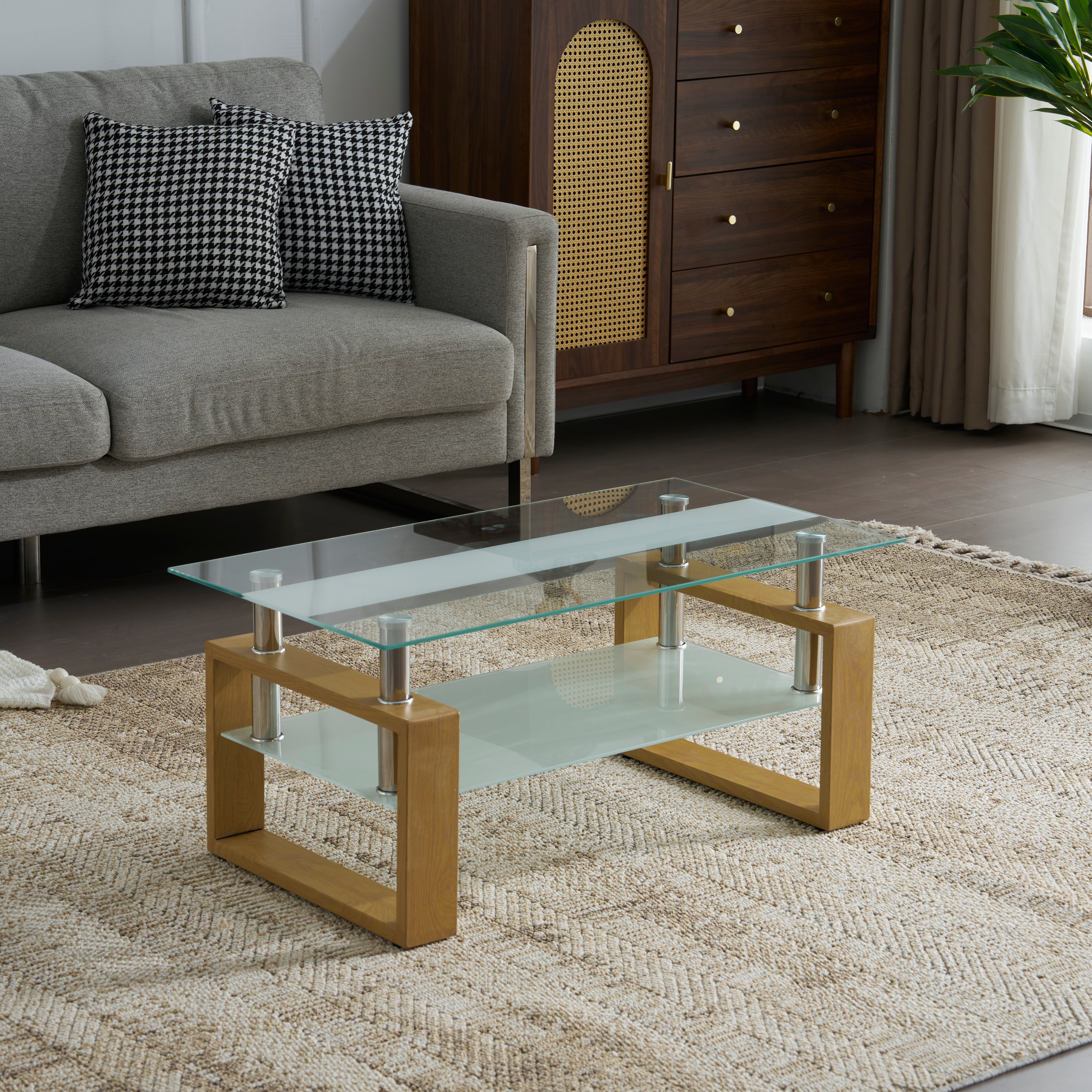 【安心保証】ガラステーブル ローテーブル コーヒーテーブル 収納棚 口字型のテーブル脚 強化ガラス天板 クリア棚 おしゃれ 幅87.5x奥47.5x高さ39.5cm 【安心保証】ガラステーブル ローテーブル コーヒーテーブル 収納棚 口字型のテーブル脚 強化ガラス天板 クリア棚 おしゃれ 幅87.5x奥47.5x高さ39.5cm