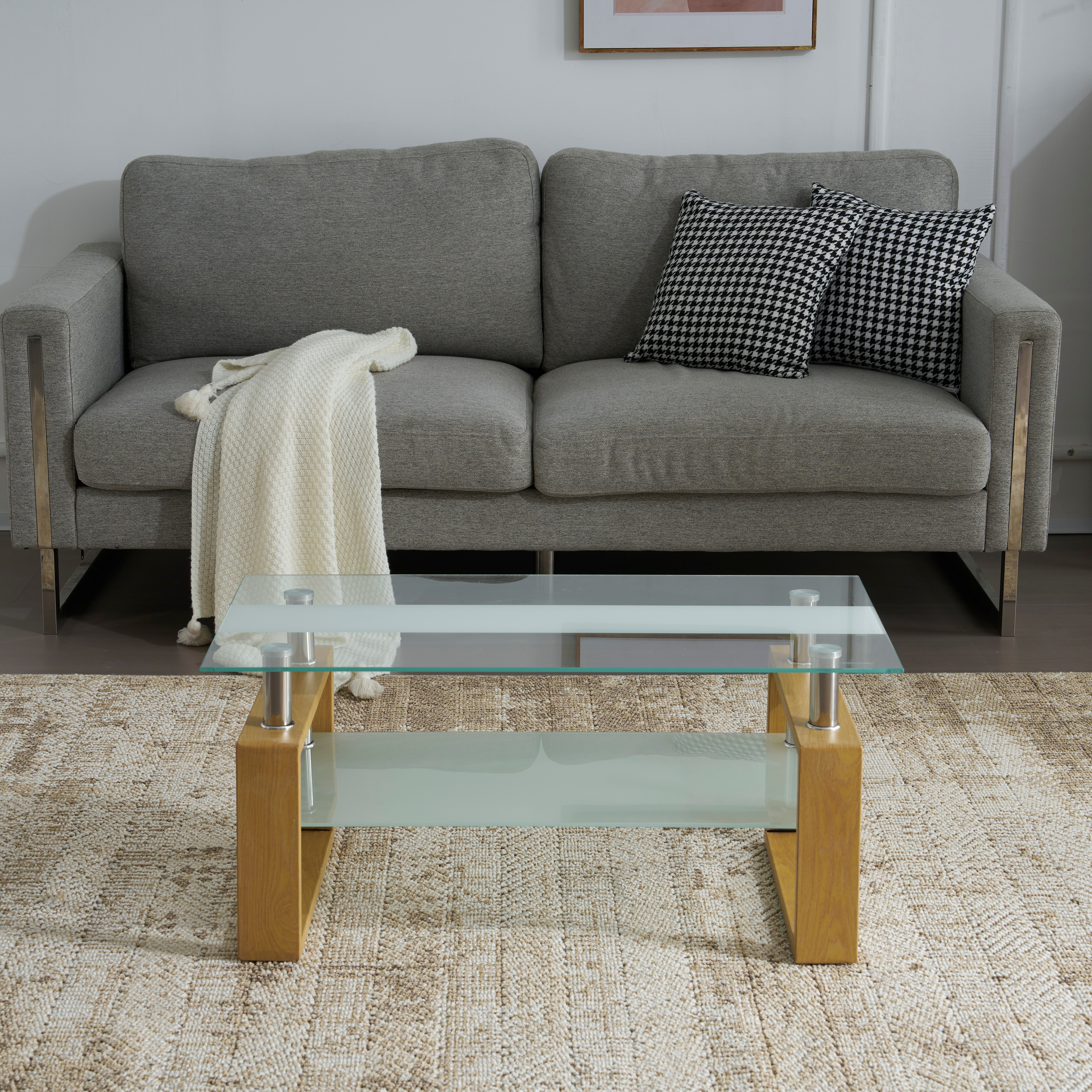 【安心保証】ガラステーブル ローテーブル コーヒーテーブル 収納棚 口字型のテーブル脚 強化ガラス天板 クリア棚 おしゃれ 幅87.5x奥47.5x高さ39.5cm 【安心保証】ガラステーブル ローテーブル コーヒーテーブル 収納棚 口字型のテーブル脚 強化ガラス天板 クリア棚 おしゃれ 幅87.5x奥47.5x高さ39.5cm