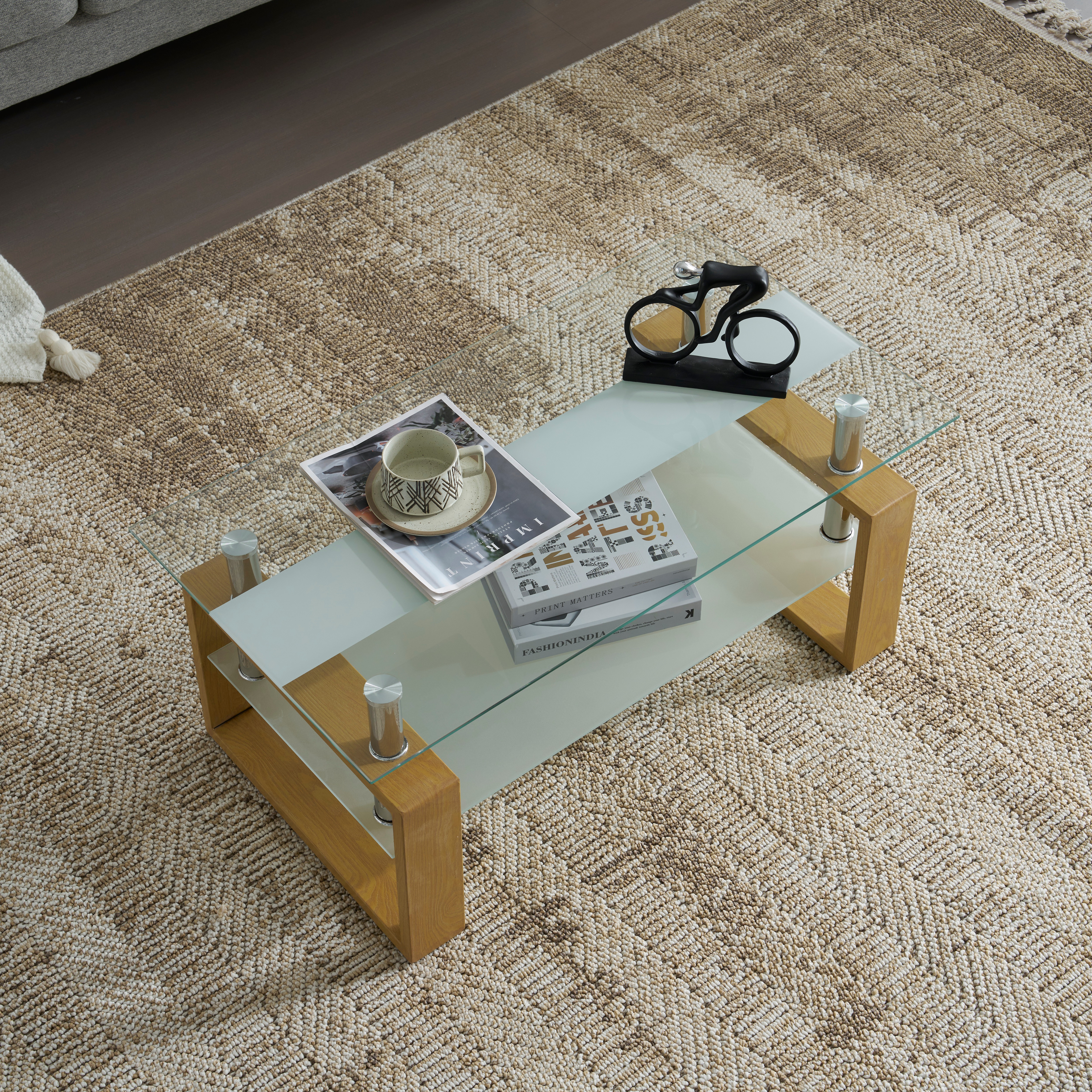 【安心保証】ガラステーブル ローテーブル コーヒーテーブル 収納棚 口字型のテーブル脚 強化ガラス天板 クリア棚 おしゃれ 幅87.5x奥47.5x高さ39.5cm 【安心保証】ガラステーブル ローテーブル コーヒーテーブル 収納棚 口字型のテーブル脚 強化ガラス天板 クリア棚 おしゃれ 幅87.5x奥47.5x高さ39.5cm