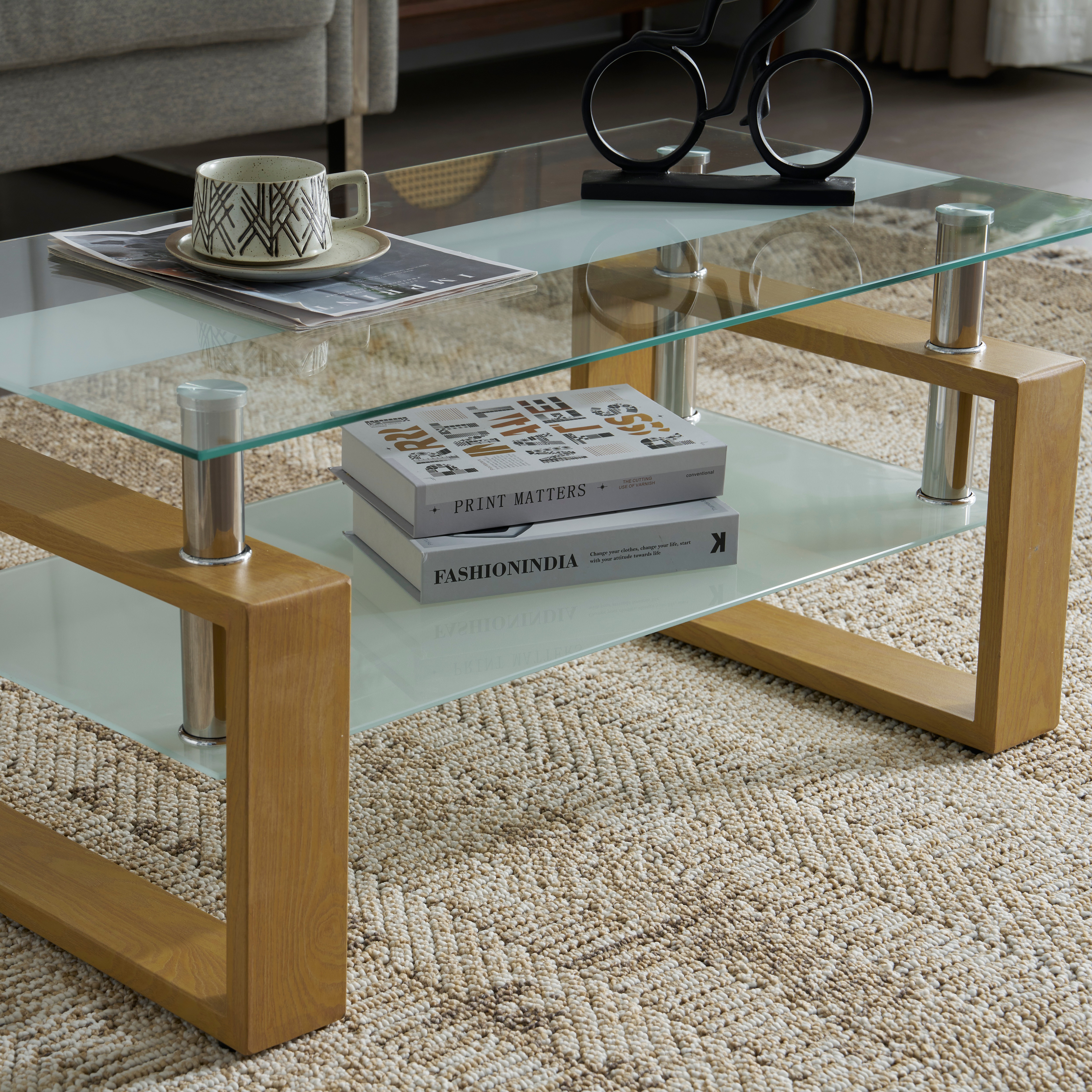 【安心保証】ガラステーブル ローテーブル コーヒーテーブル 収納棚 口字型のテーブル脚 強化ガラス天板 クリア棚 おしゃれ 幅87.5x奥47.5x高さ39.5cm 【安心保証】ガラステーブル ローテーブル コーヒーテーブル 収納棚 口字型のテーブル脚 強化ガラス天板 クリア棚 おしゃれ 幅87.5x奥47.5x高さ39.5cm