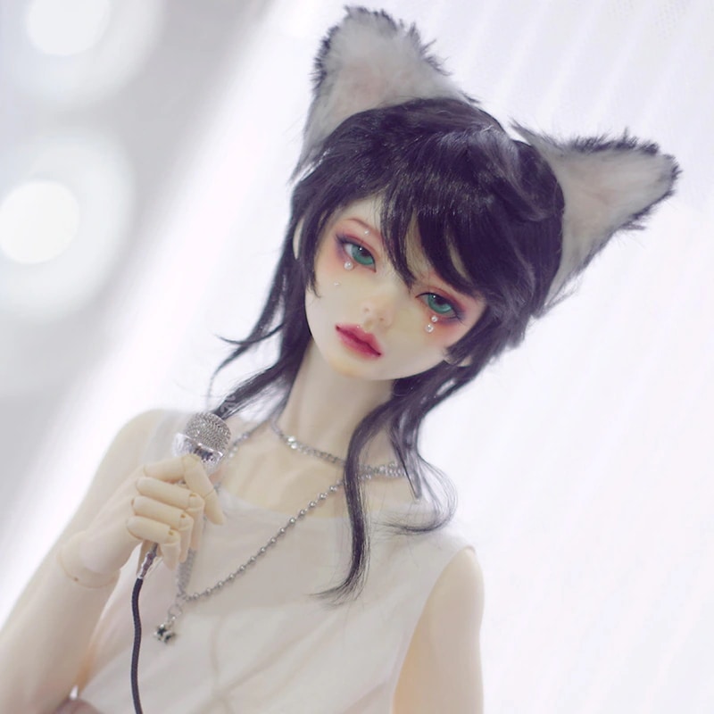 BJDドールウィッグ ウルフウィッグ ミルクゴールド/ブラック パーマ 8-9inch 小顔SDサイズ球体関節人形用 BJDドールウィッグ ウルフウィッグ ミルクゴールド/ブラック パーマ 8-9inch 小顔SDサイズ球体関節人形用