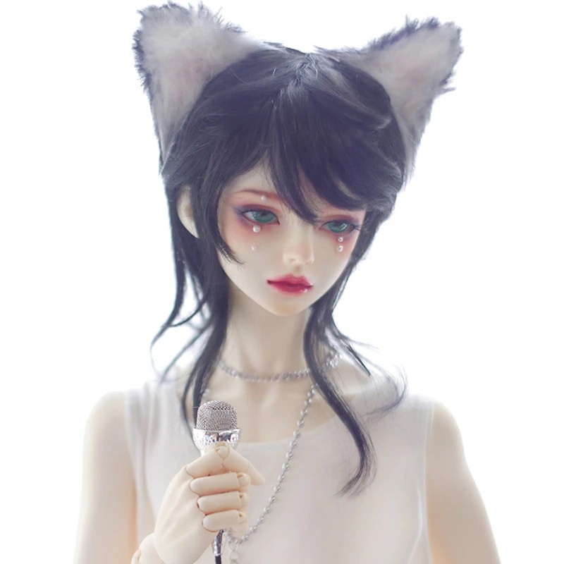 BJDドールウィッグ ウルフウィッグ ミルクゴールド/ブラック パーマ 8-9inch 小顔SDサイズ球体関節人形用 BJDドールウィッグ ウルフウィッグ ミルクゴールド/ブラック パーマ 8-9inch 小顔SDサイズ球体関節人形用