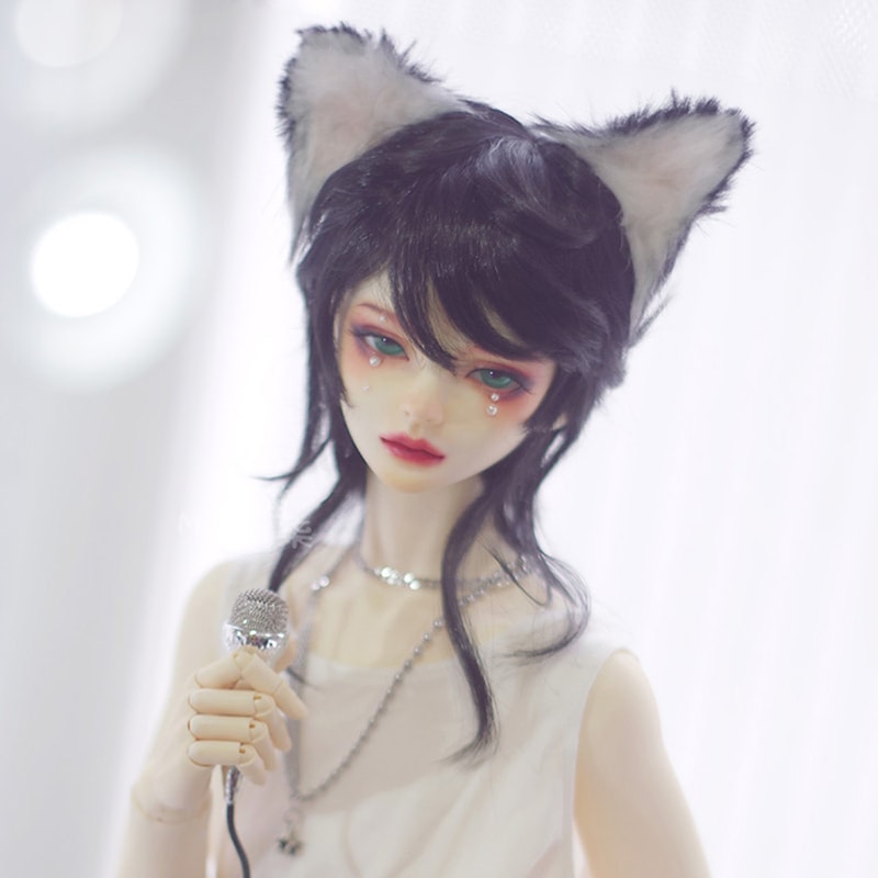 BJDドールウィッグ ウルフウィッグ ミルクゴールド/ブラック パーマ 8-9inch 小顔SDサイズ球体関節人形用 BJDドールウィッグ ウルフウィッグ ミルクゴールド/ブラック パーマ 8-9inch 小顔SDサイズ球体関節人形用