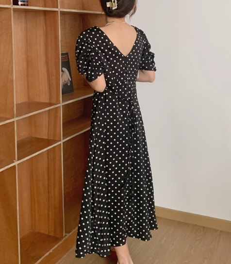 レディース プルオーバー ドレス ワンピース ロング 半袖 ボリューム袖 パフスリーブ スクエアネック スリム 細身 Aライン 背中開き フェミニン バックリボン ハイウエスト サテン かわいい レディース プルオーバー ドレス ワンピース ロング 半袖 ボリューム袖 パフスリーブ スクエアネック スリム 細身 Aライン 背中開き フェミニン バックリボン ハイウエスト サテン かわいい