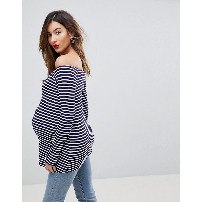 エイソス レディース トップス オフショルダー【ASOS Maternity Off Shoulder Stripe Top】White/navy エイソス レディース トップス オフショルダー【ASOS Maternity Off Shoulder Stripe Top】White/navy