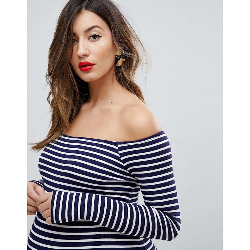 エイソス レディース トップス オフショルダー【ASOS Maternity Off Shoulder Stripe Top】White/navy エイソス レディース トップス オフショルダー【ASOS Maternity Off Shoulder Stripe Top】White/navy