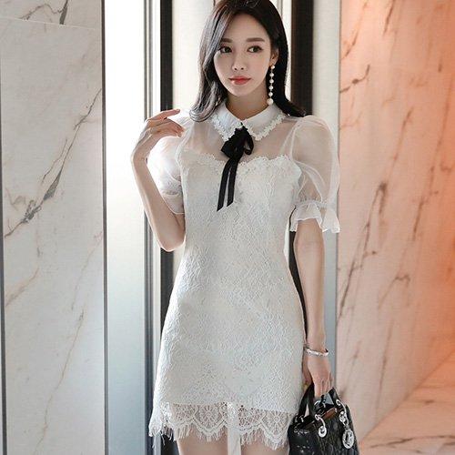キャバドレス ナイトドレス ミニドレス ベアワンピ タイト ワンピース 半袖 バルーン袖 フラワーレース 刺繍 アイラッシュレース レディース ホワイト グラシア キャバドレス ナイトドレス ミニドレス ベアワンピ タイト ワンピース 半袖 バルーン袖 フラワーレース 刺繍 アイラッシュレース レディース ホワイト グラシア