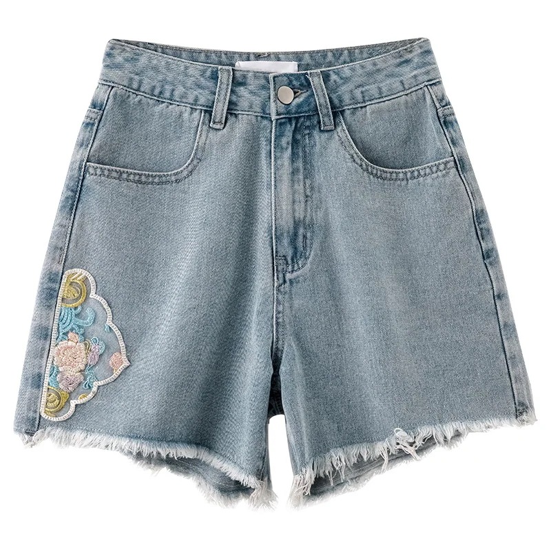夏の女性用の新しい風ローエッジライトカラーデニムショートパンツ小さめハイウエストスリムヒップカバーaラインホットパンツ