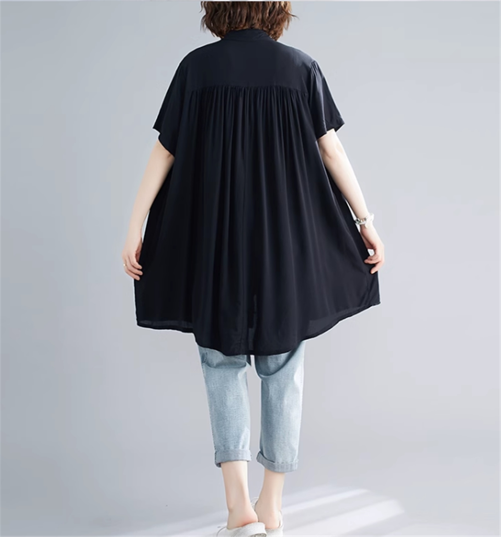 トップス シャツ チュニック 半袖 クルーネック ワイド 前開き 大人可愛い シンプル カジュアル 大人女子 こなれ感 ラフ 抜け感 夏 10代 20代 30代 40代 レディース ママ 学生 通学