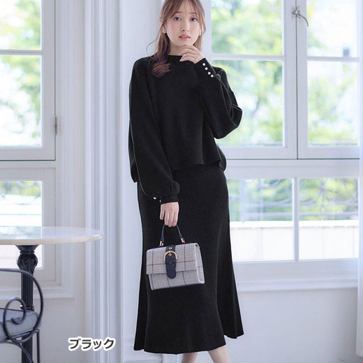 [最安値挑戦]！パール調ボタンニット＆キャミワンピース レディース 秋冬 トップス アンサンブル M-LL