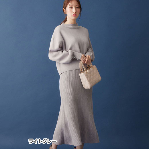 [最安値挑戦]！パール調ボタンニット＆キャミワンピース レディース 秋冬 トップス アンサンブル M-LL