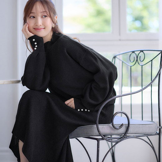 [最安値挑戦]！パール調ボタンニット＆キャミワンピース レディース 秋冬 トップス アンサンブル M-LL