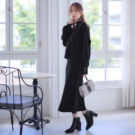 [最安値挑戦]！パール調ボタンニット＆キャミワンピース レディース 秋冬 トップス アンサンブル M-LL