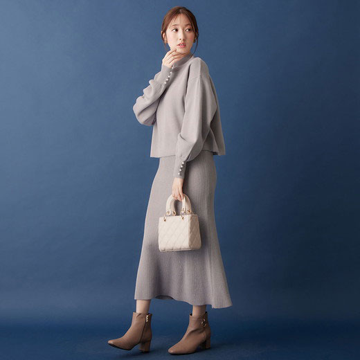 [最安値挑戦]！パール調ボタンニット＆キャミワンピース レディース 秋冬 トップス アンサンブル M-LL