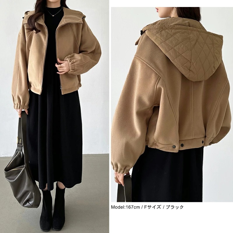 ブルゾン キルティング フード付き アウター レディース パーカー ジップアップ コート フードジャケット ゆったり コンパクト 異素材 ショート丈 カジュアル 防風 防寒 ジャンパー ミ ブルゾン キルティング フード付き アウター レディース パーカー ジップアップ コート フードジャケット ゆったり コンパクト 異素材 ショート丈 カジュアル 防風 防寒 ジャンパー ミ