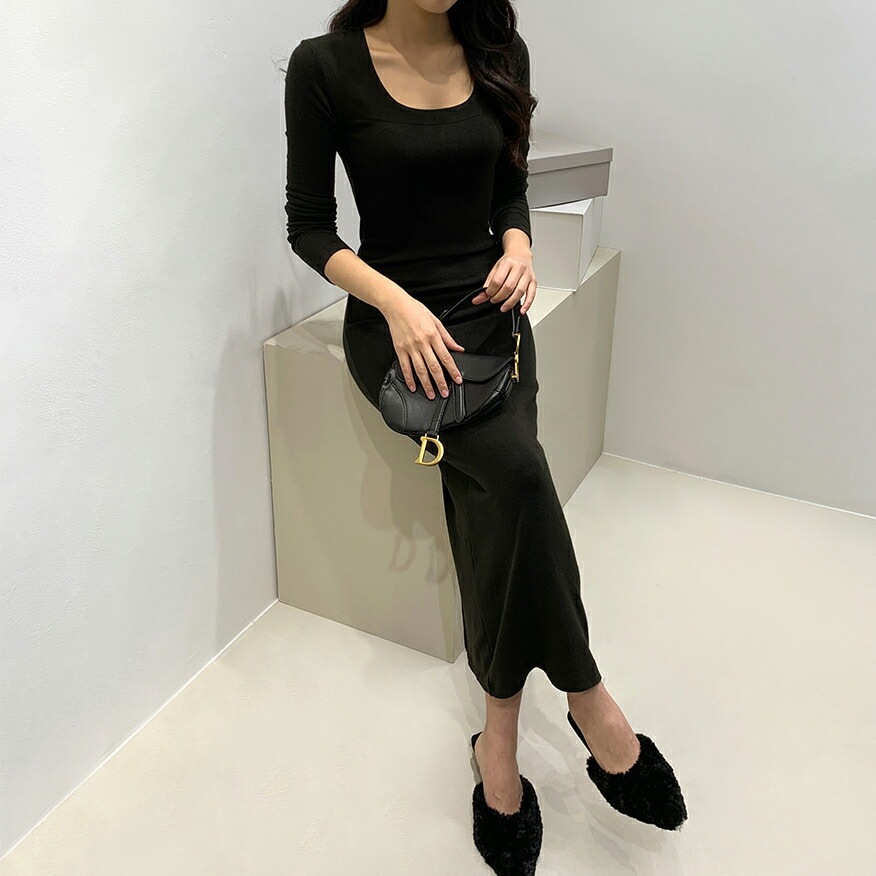 [メガ割りSALE]裏起毛スクエアスリムフィットロングワンピース・p615031