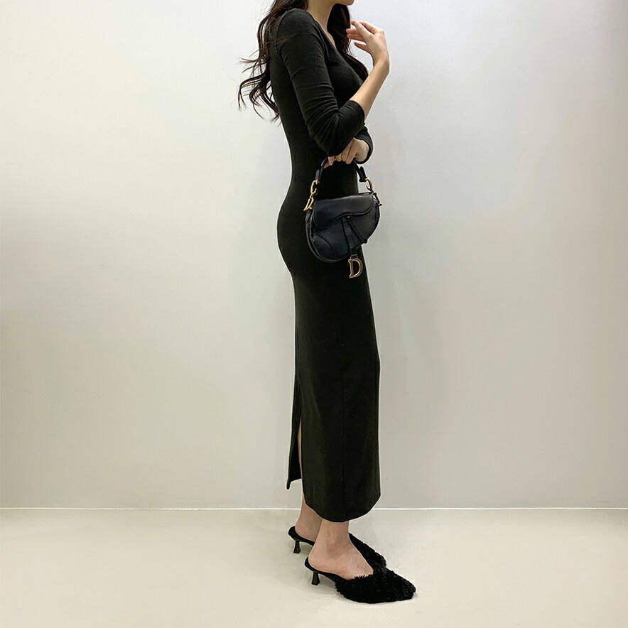 [メガ割りSALE]裏起毛スクエアスリムフィットロングワンピース・p615031