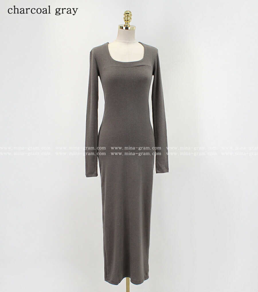 [メガ割りSALE]裏起毛スクエアスリムフィットロングワンピース・p615031