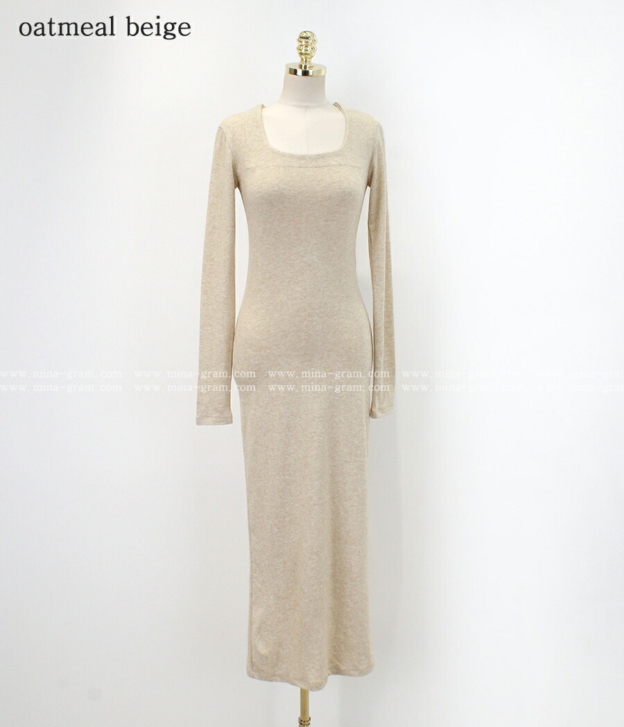 [メガ割りSALE]裏起毛スクエアスリムフィットロングワンピース・p615031