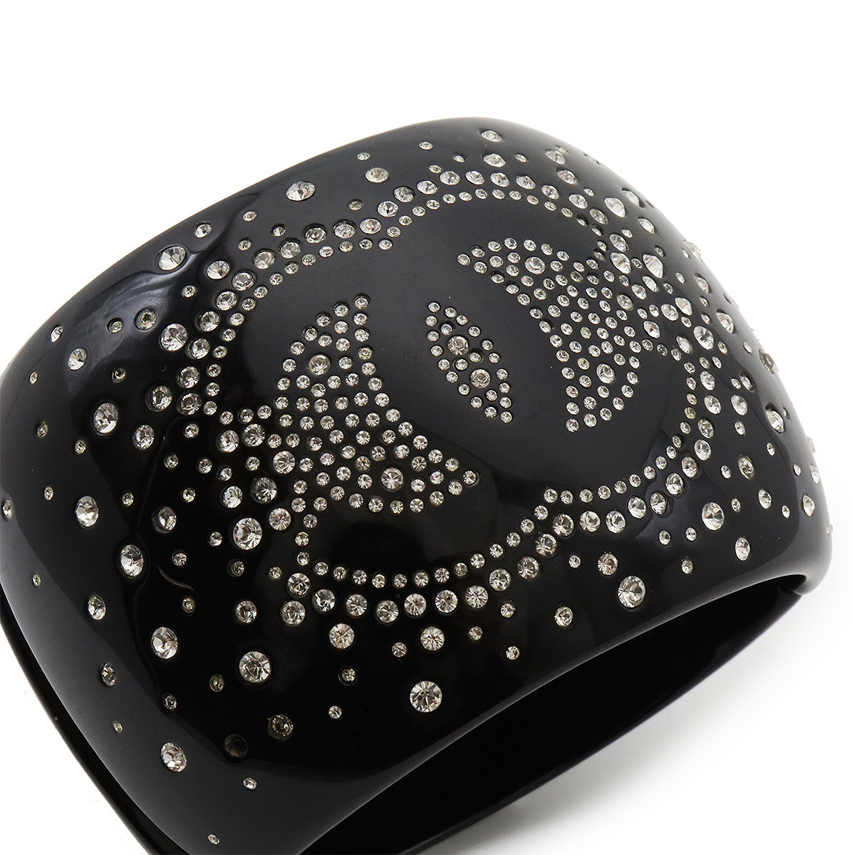 ココマーク バングル ブレスレット 開閉式 プラスチック ラインストーン ブラック 黒 10 ココマーク バングル ブレスレット 開閉式 プラスチック ラインストーン ブラック 黒 10