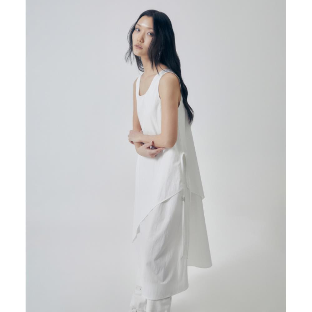 TREEMINGBIRD Layered Asymmetric Draped Dress White TM2 TREEMINGBIRD Layered Asymmetric Draped Dress White TM2