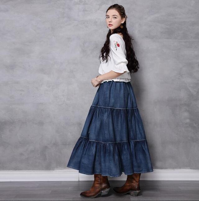 スカート デニムスカート マキシスカート ティアード ロングスカート 膝丈 レディース 春夏秋 フリフリ 古着風 ゴム 大きいサイズ おしゃれ スカート デニムスカート マキシスカート ティアード ロングスカート 膝丈 レディース 春夏秋 フリフリ 古着風 ゴム 大きいサイズ おしゃれ