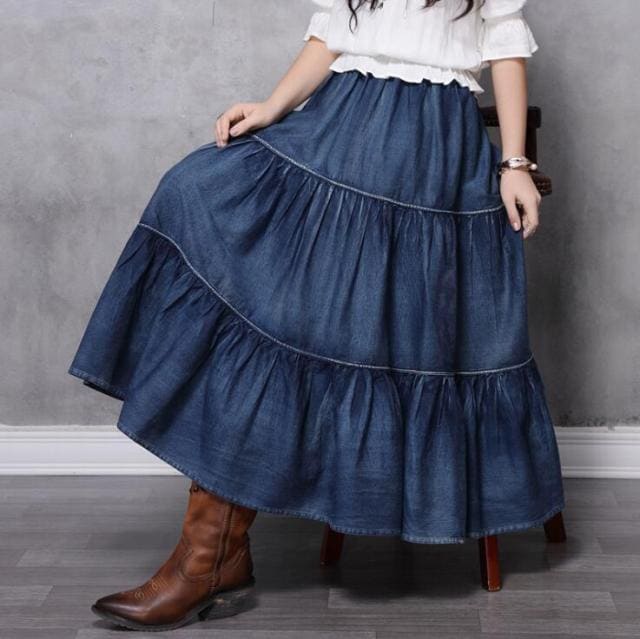 スカート デニムスカート マキシスカート ティアード ロングスカート 膝丈 レディース 春夏秋 フリフリ 古着風 ゴム 大きいサイズ おしゃれ スカート デニムスカート マキシスカート ティアード ロングスカート 膝丈 レディース 春夏秋 フリフリ 古着風 ゴム 大きいサイズ おしゃれ