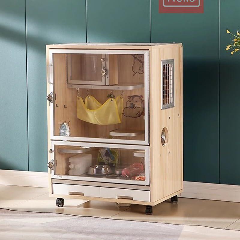 チンチラ ケージ ウサギ ケージ 大型 小動物 ケージ 小動物飼育ケージ 木製 チンチラ ハウス ペットケージ 猫 透明ドア 車輪と引き出しトレイ付き ペットケージ