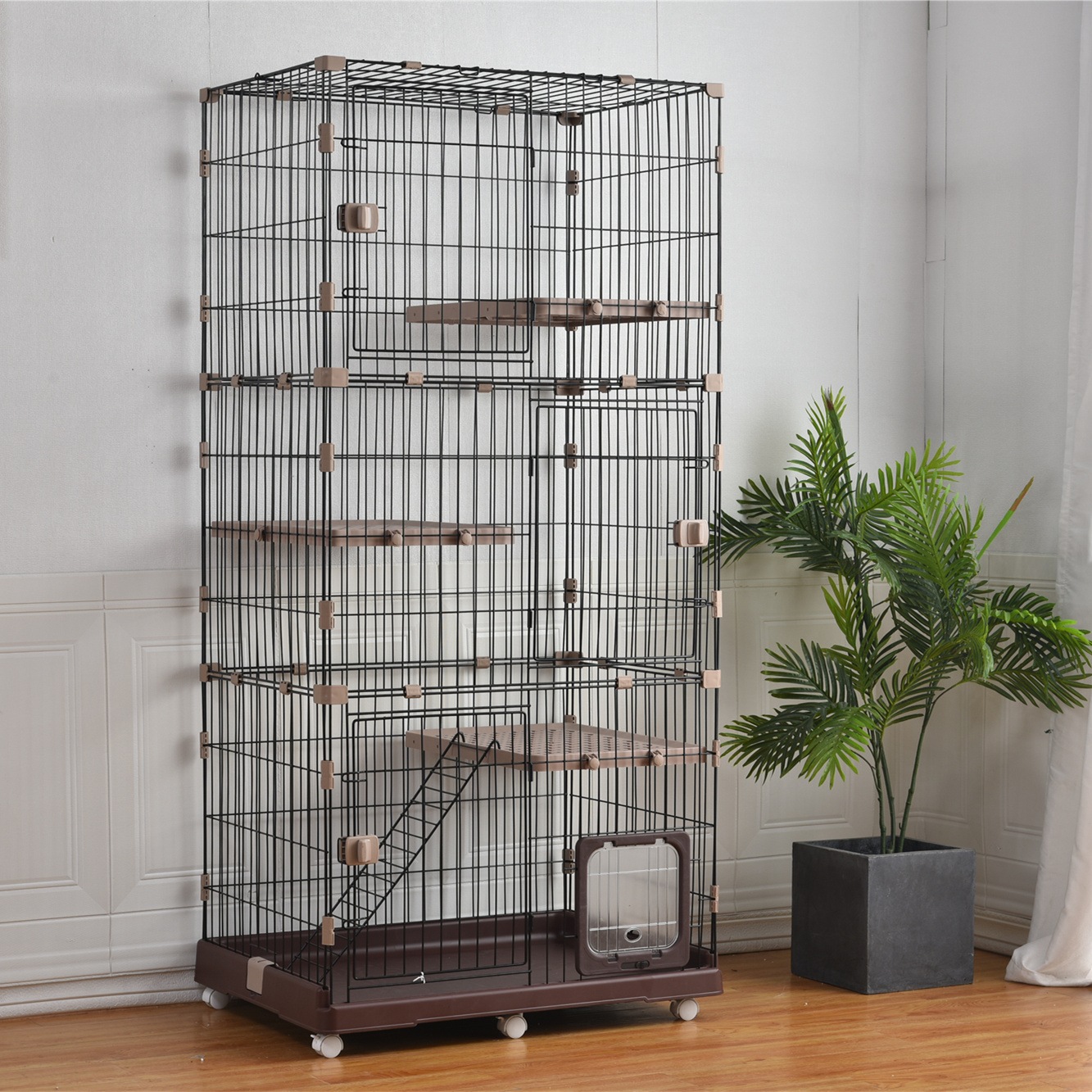 【国内出荷】猫 ケージ 収納型 キャットケージ 3段 1段2段可能 キャスター付 キャットハウス 【ブラウン】 【国内出荷】猫 ケージ 収納型 キャットケージ 3段 1段2段可能 キャスター付 キャットハウス 【ブラウン】