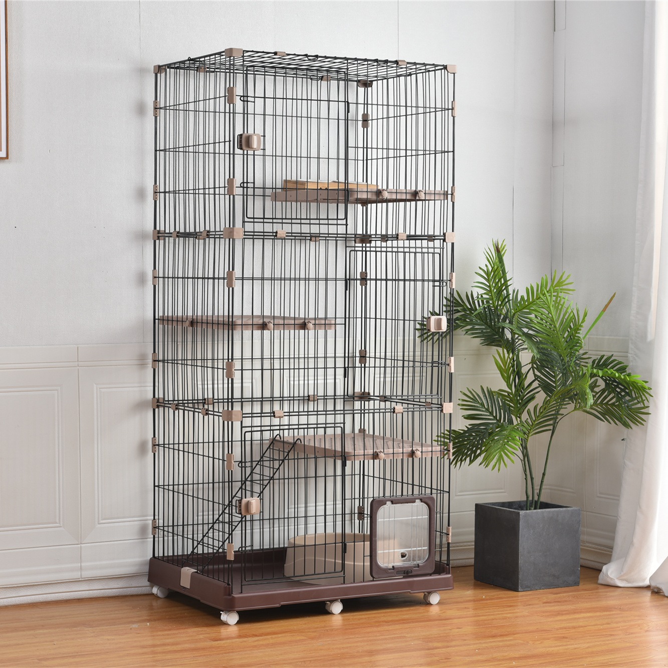 【国内出荷】猫 ケージ 収納型 キャットケージ 3段 1段2段可能 キャスター付 キャットハウス 【ブラウン】 【国内出荷】猫 ケージ 収納型 キャットケージ 3段 1段2段可能 キャスター付 キャットハウス 【ブラウン】