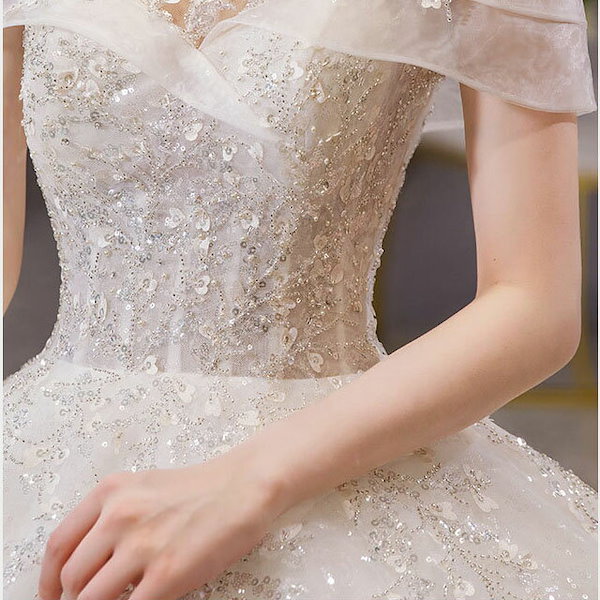 Qoo10] ウェディングドレスオフショルダーVネック