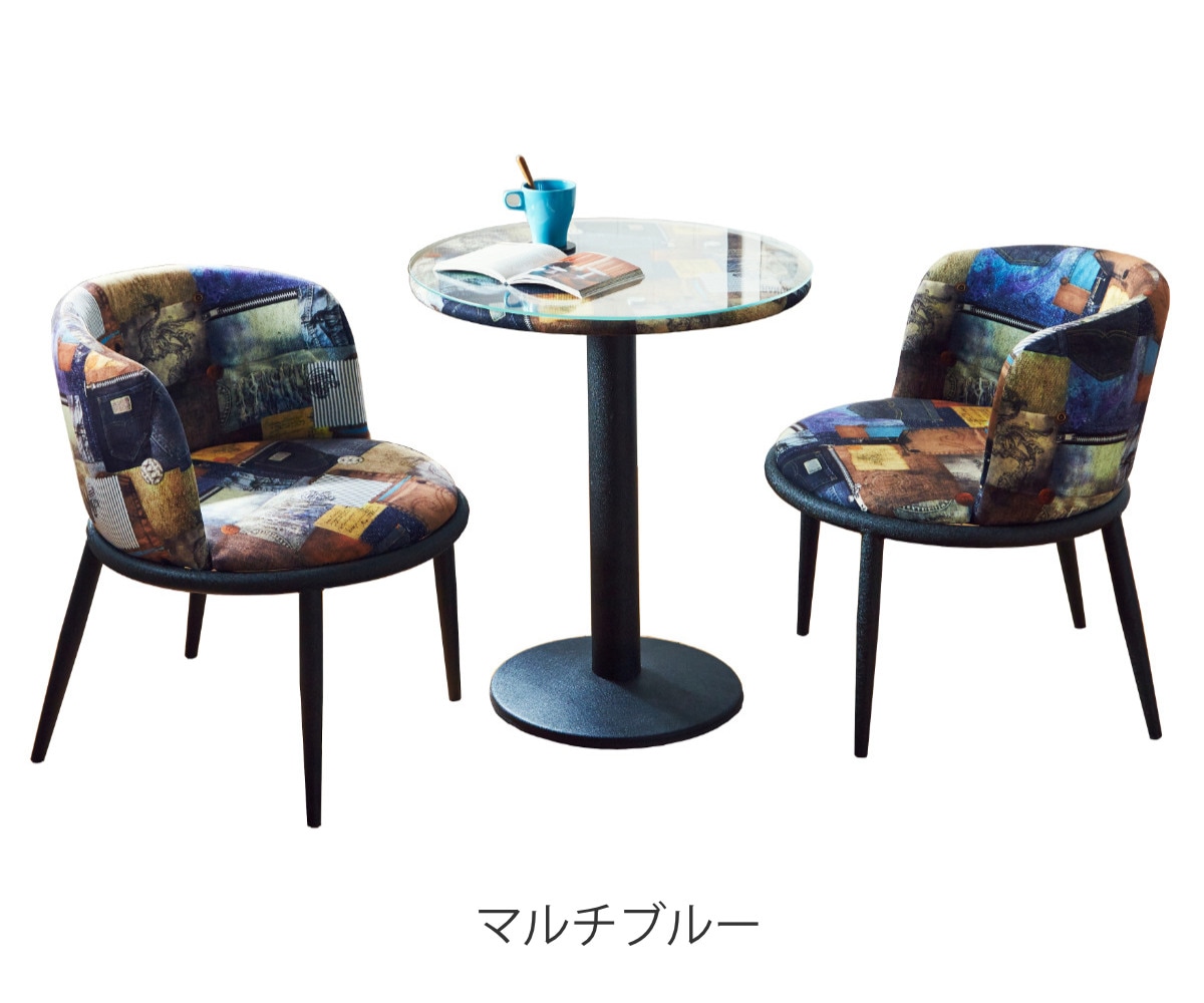 2人用 ダイニングテーブルセット 小さめ 3点セット ダイニング コンパクト カフェテーブル ガラス 丸 テーブル 椅子 チェア 2脚 セット レザー調 レトロ調 パッチワーク風 おしゃれ