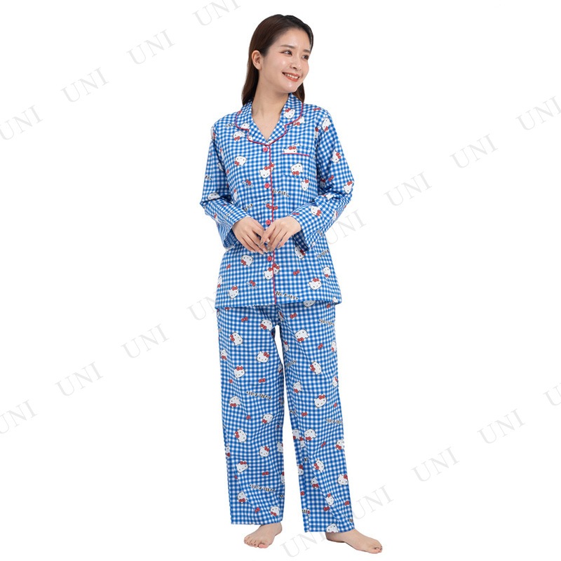 SAZAC(サザック) ギンガムハローキティシャツパジャマ ブルー レディスМ 【 サンリオ 寝巻き 部屋着 レディース ルームウェア ファッション キャラクター 寝間着 大人用 女性用 】 SAZAC(サザック) ギンガムハローキティシャツパジャマ ブルー レディスМ 【 サンリオ 寝巻き 部屋着 レディース ルームウェア ファッション キャラクター 寝間着 大人用 女性用 】