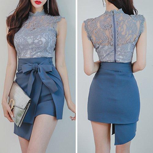 キャバドレス ナイトドレス ミニドレス セットアップ ツーピース ハイウエスト ノースリーブ タイト リボン レース レディース ブルー グラシア キャバドレス ナイトドレス ミニドレス セットアップ ツーピース ハイウエスト ノースリーブ タイト リボン レース レディース ブルー グラシア