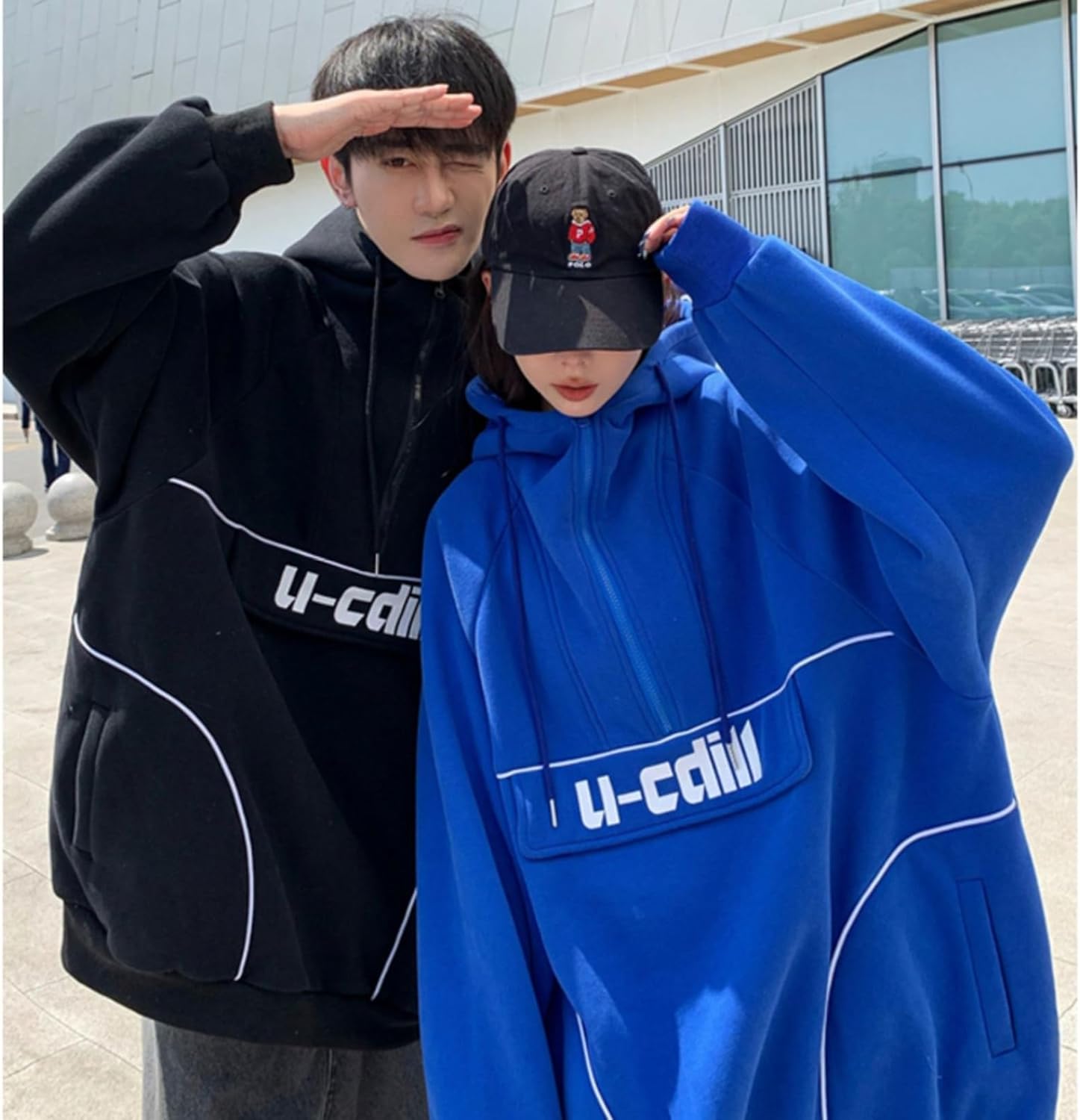 ハーフジップ メンズ レディース ins風 パーカー フルオーバー 長袖 男女兼用 春秋服 カップルルック ストリート系 おしゃれ ソフト 透気 青年 若者 男女兼用 お祭り 散歩 デート レジャー