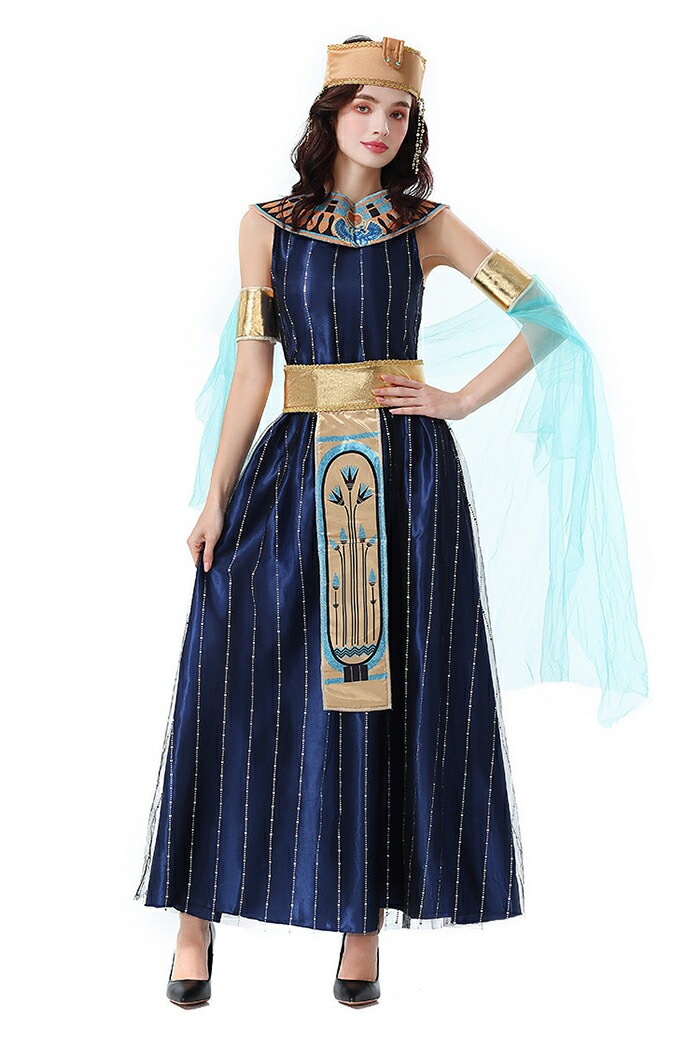 ハロウィン コスプレ 衣装 コスチューム エジプト 古代 クレオパトラ 女王 プリンセス 5点セット ロングドレス 民族衣装 レディース 仮装 変装 パーティー イベント 余興 出し物 撮