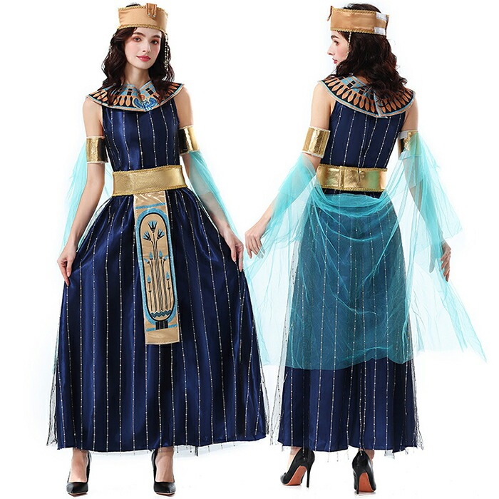 ハロウィン コスプレ 衣装 コスチューム エジプト 古代 クレオパトラ 女王 プリンセス 5点セット ロングドレス 民族衣装 レディース 仮装 変装 パーティー イベント 余興 出し物 撮