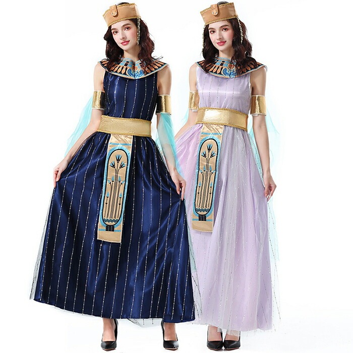 ハロウィン コスプレ 衣装 コスチューム エジプト 古代 クレオパトラ 女王 プリンセス 5点セット ロングドレス 民族衣装 レディース 仮装 変装 パーティー イベント 余興 出し物 撮