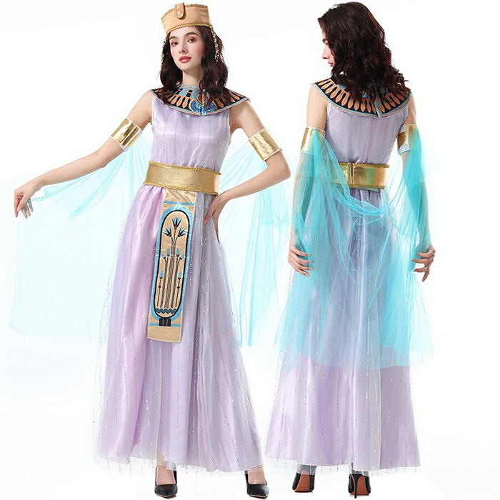 ハロウィン コスプレ 衣装 コスチューム エジプト 古代 クレオパトラ 女王 プリンセス 5点セット ロングドレス 民族衣装 レディース 仮装 変装 パーティー イベント 余興 出し物 撮