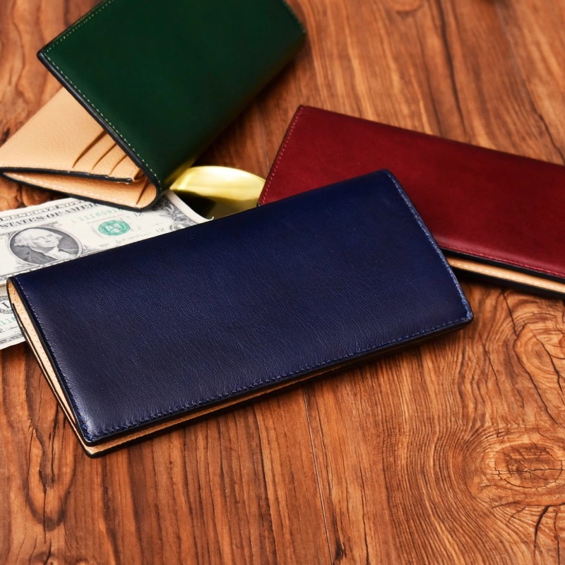 ゴートレザー 本革 長財布 メンズ 札入れ 小銭入れ付 薄い 訳あり 山羊 グラデーション ムラ染 かぶせ ビジネス 男性 ギフト プレゼント