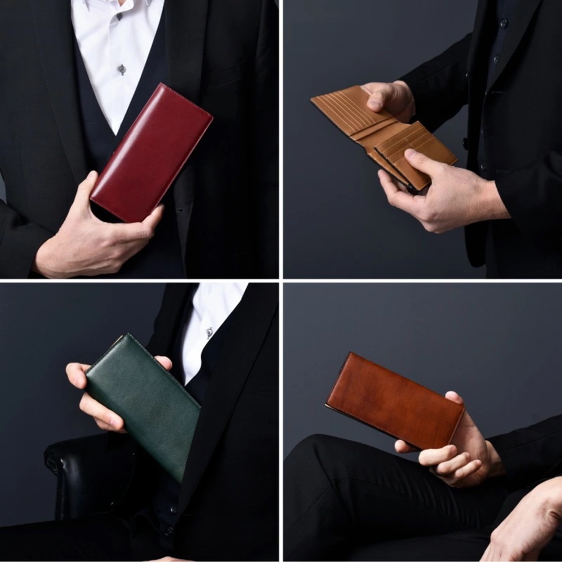 ゴートレザー 本革 長財布 メンズ 札入れ 小銭入れ付 薄い 訳あり 山羊 グラデーション ムラ染 かぶせ ビジネス 男性 ギフト プレゼント