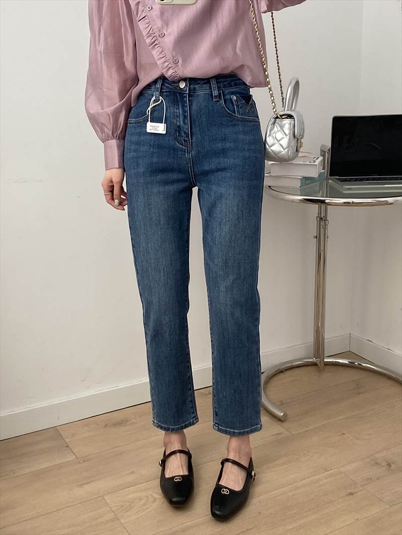 ウォッシュ加工 ジーンズ シガレットパンツ レディース パンツ ボトムス Gパン 9分丈 アンクル丈 ストレート 5ポケット 色落ち加工 ファスナー ハイウエスト ブルーデニム かわいい 大人可愛い