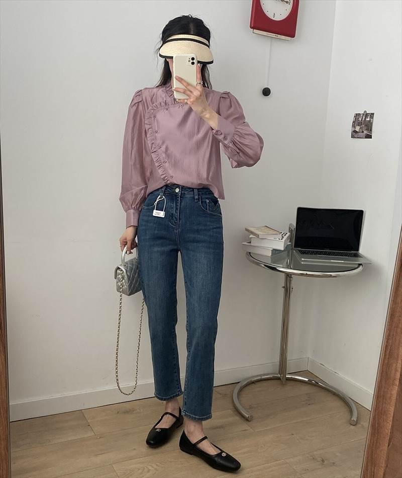 ウォッシュ加工 ジーンズ シガレットパンツ レディース パンツ ボトムス Gパン 9分丈 アンクル丈 ストレート 5ポケット 色落ち加工 ファスナー ハイウエスト ブルーデニム かわいい 大人可愛い