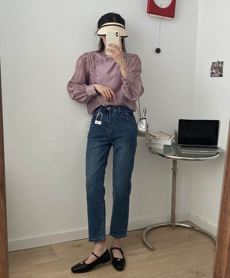 ウォッシュ加工 ジーンズ シガレットパンツ レディース パンツ ボトムス Gパン 9分丈 アンクル丈 ストレート 5ポケット 色落ち加工 ファスナー ハイウエスト ブルーデニム かわいい 大人可愛い