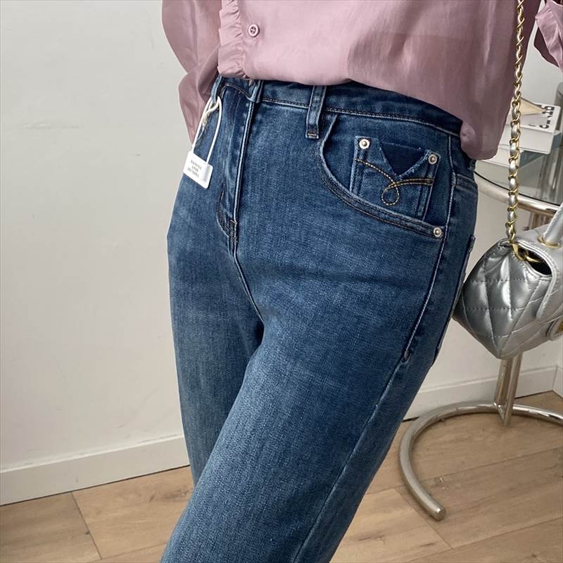 ウォッシュ加工 ジーンズ シガレットパンツ レディース パンツ ボトムス Gパン 9分丈 アンクル丈 ストレート 5ポケット 色落ち加工 ファスナー ハイウエスト ブルーデニム かわいい 大人可愛い