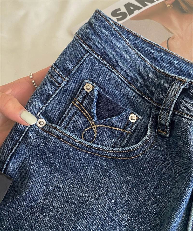 ウォッシュ加工 ジーンズ シガレットパンツ レディース パンツ ボトムス Gパン 9分丈 アンクル丈 ストレート 5ポケット 色落ち加工 ファスナー ハイウエスト ブルーデニム かわいい 大人可愛い