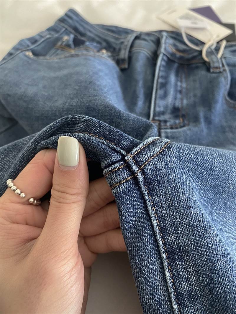 ウォッシュ加工 ジーンズ シガレットパンツ レディース パンツ ボトムス Gパン 9分丈 アンクル丈 ストレート 5ポケット 色落ち加工 ファスナー ハイウエスト ブルーデニム かわいい 大人可愛い