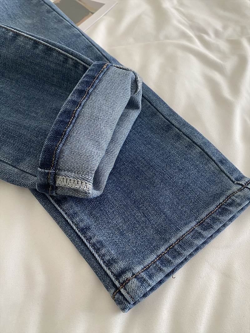 ウォッシュ加工 ジーンズ シガレットパンツ レディース パンツ ボトムス Gパン 9分丈 アンクル丈 ストレート 5ポケット 色落ち加工 ファスナー ハイウエスト ブルーデニム かわいい 大人可愛い